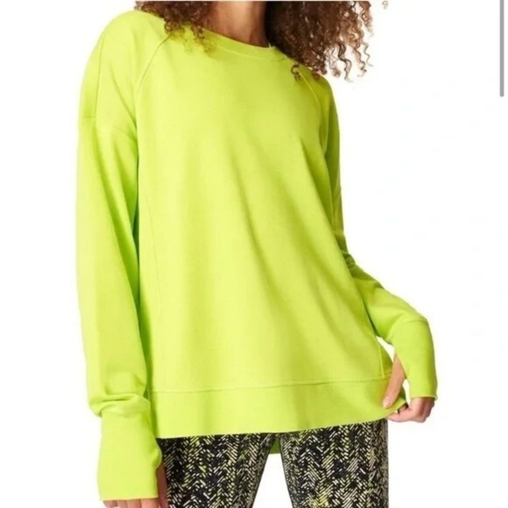 SWEATY BETTY Women Long Sleeve Pullover Sweatshirt Sz XS Neon Green Beach H-41